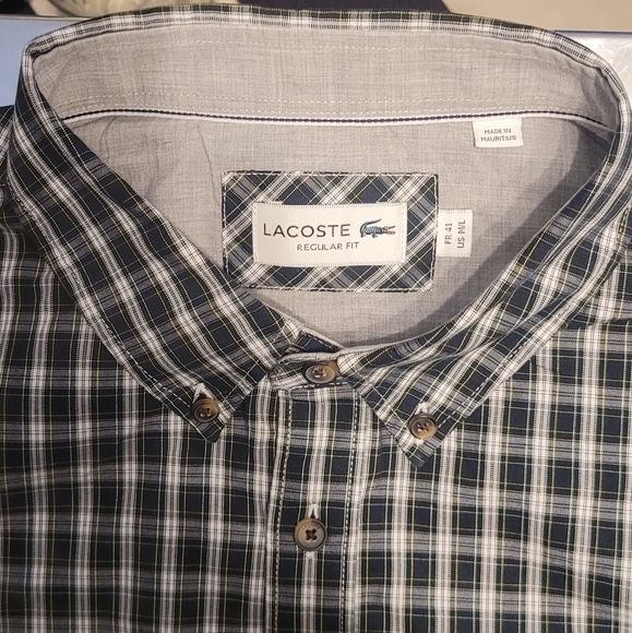 Men's Plaid Lacoste long sleeve shirt in M/L size 41 Regular Fit - Picture 2 of 4